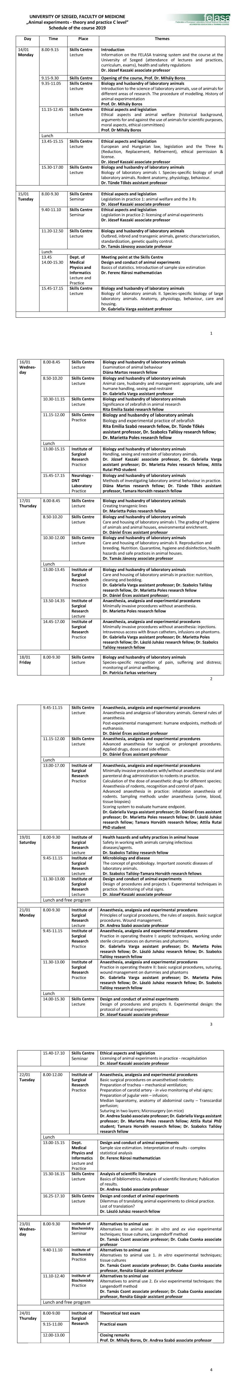 FELASA_6_schedule_2019